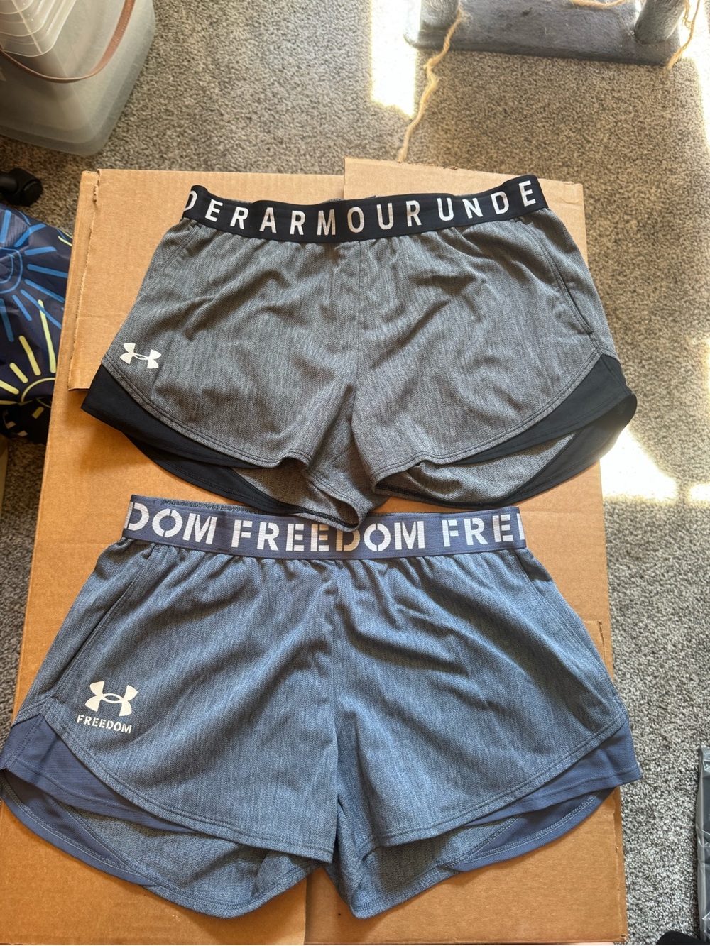 2 Pair Under Armour Women’s Freedom Heathered Gray and Blue Athletic Shorts